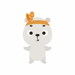 Cute tribal polar bear. Wild and free. Cartoon animal character for kids t-shirts, nursery decoration, baby shower, greeting card, invitation, house interior. Vector stock illustration