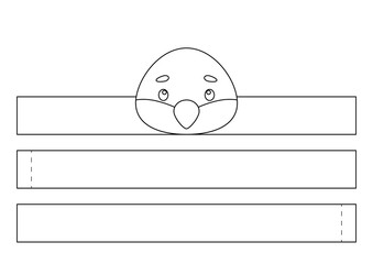 Printable sparrow paper crown. Fun accessory for entertainment. Diy cut party ribbon template for birthday, christmas, baby shower. Print, color, cut and glue. Vector stock illustration.