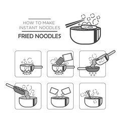Cooking instruction icon set, instant noodles - fried noodles