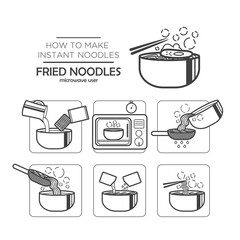 Cooking instruction icon set, instant noodles - fried noodles for microwave user