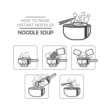 Cooking instruction icon set, instant noodles - noodle soup