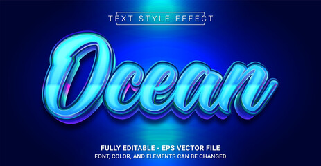 Blue Ocean Text Style Effect. Editable Graphic Text Template.