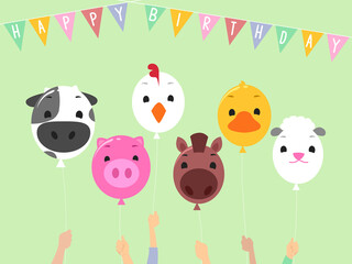 Kids Hands Farm Animals Balloons Illustration