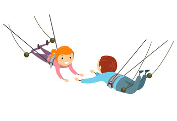 Stickman Kids Flying Trapeze Illustration