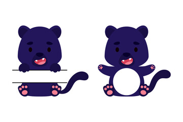 Cute little panther split monogram. Funny cartoon character for kids t-shirts, nursery decoration, baby shower, greeting cards, invitations, scrapbooking, home decor. Vector stock illustration