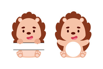 Cute little hedgehog split monogram. Funny cartoon character for kids t-shirts, nursery decoration, baby shower, greeting cards, invitations, scrapbooking, home decor. Vector stock illustration © Jexy