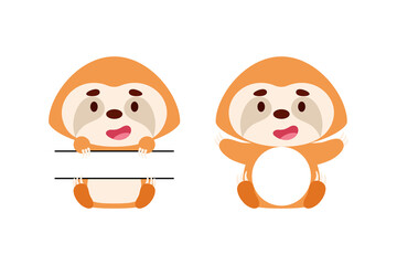 Cute little sloth split monogram. Funny cartoon character for kids t-shirts, nursery decoration, baby shower, greeting cards, invitations, scrapbooking, home decor. Vector stock illustration