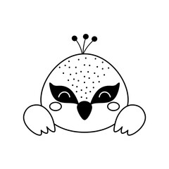 Cute peacock head in Scandinavian style. Animal face for kids t-shirts, wear, nursery decoration, greeting cards, invitations, poster, house interior. Vector stock illustration