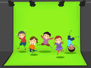 Obraz premium Stickman Kids Green Screen Jumping Illustration