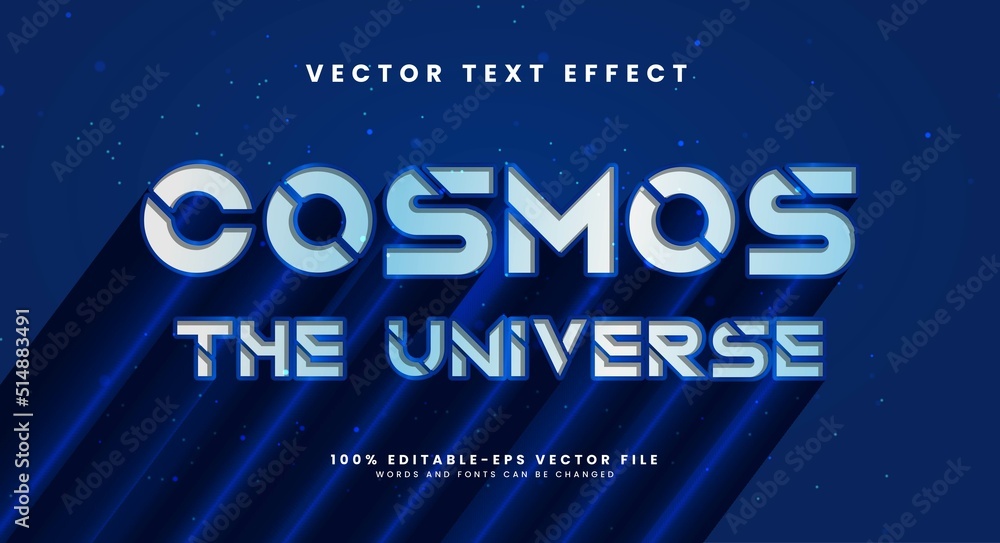 Poster cosmos blue editable vector text effect with long shadow.