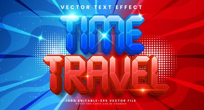 Time travel 3d editable vector text effect with blue and red colors.