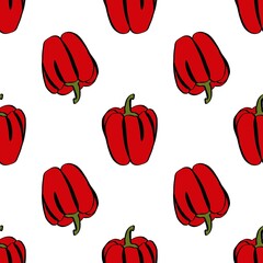 Fototapeta na wymiar A simple doodle illustration of bright juicy sweet pepper. Sweet Bulgarian pepper. Seamless pattern.