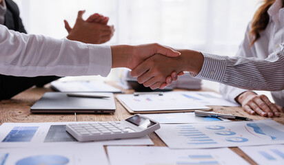 Team Of Business working at office with documents on his desk, doing planning analyzing the financial report, business plan investment, finance analysis concept