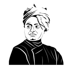 Swami Vivekananda vector isolated on white background. Narendranath Datta, an Indian Hindu monk, philosopher and author.