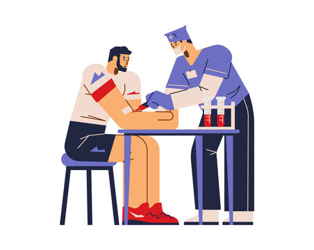 Doping control with sportsman taking blood test, vector illustration isolated.
