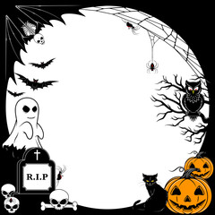 Frame vector design for with characteristic elements of Halloween with bats, spiders and skulls