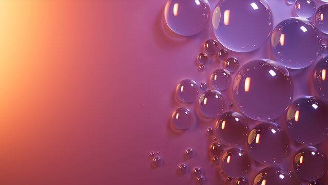 Dew Droplets on Orange and Purple Background. Macro Wallpaper with Copy-Space.