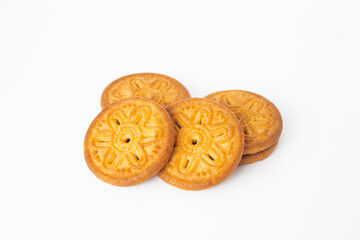 Cookies on white background. Danish butter cookie isolated on white background. homemade chips  cookies, top view, copy space for text.