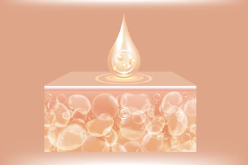 Hyaluronic acid hair and skin solutions ad, creamy collagen serum drop over skin cells with cosmetic advertising background ready to use, illustration vector.	