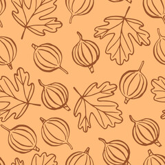 Seamless pattern with gooseberry. Hand drawn illustration converted to vector.