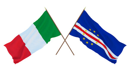 Background for designers, illustrators. National Independence Day. Flags Italy and Cape Verde