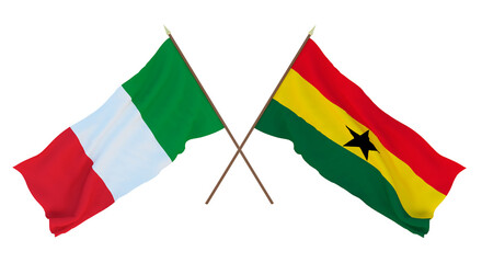 Background for designers, illustrators. National Independence Day. Flags Italy and Ghana