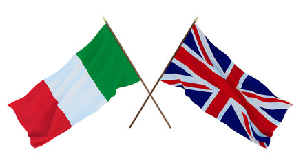 Background for designers, illustrators. National Independence Day. Flags Italy and Great Britain
