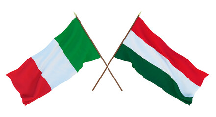 Background for designers, illustrators. National Independence Day. Flags Italy and Hungary