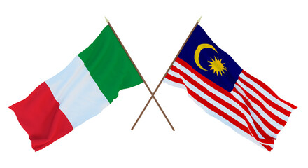 Background for designers, illustrators. National Independence Day. Flags Italy and Malaysia