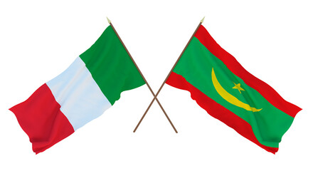 Background for designers, illustrators. National Independence Day. Flags Italy and Mauritania