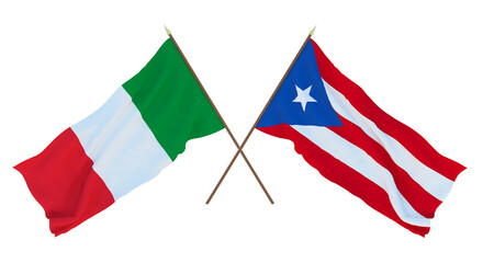 Background for designers, illustrators. National Independence Day. Flags Italy and Puerto-Rico