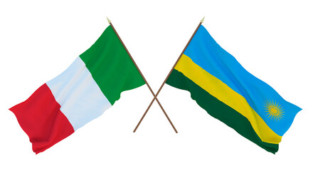 Background for designers, illustrators. National Independence Day. Flags Italy and Rwanda