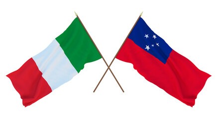 Background for designers, illustrators. National Independence Day. Flags Italy and Samoa