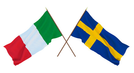 Background for designers, illustrators. National Independence Day. Flags Italy and Sweden