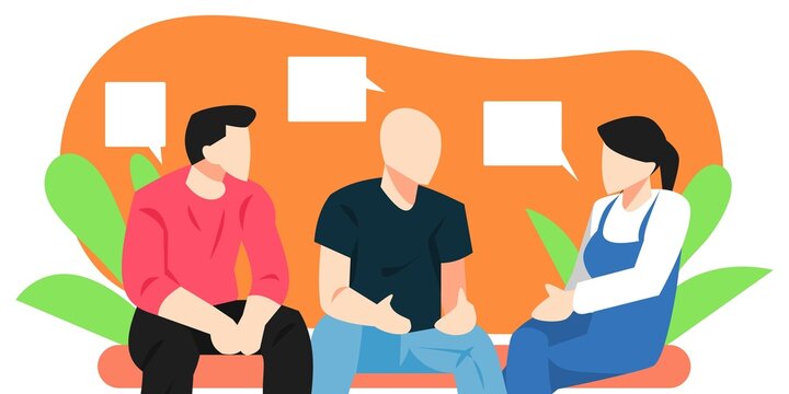 illustration of a group of people having a discussion. business concepts, learning, communication, activities, etc. flat vector