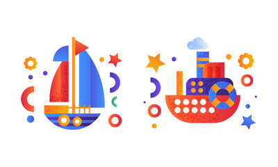 Flat Ship and Sea Vessel Colorful Icon as Seafaring and Marine Cruise Vector Set
