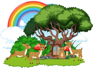 Deer group with tree