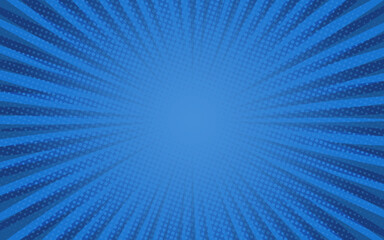 Sun rays Retro vintage style on blue background, Comic pattern with starburst and halftone. Cartoon retro sunburst effect with dots. Rays. Summer Banner Vector illustration