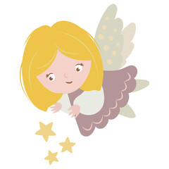 Cute drawn angel. White background, isolate. vector illustration.	

