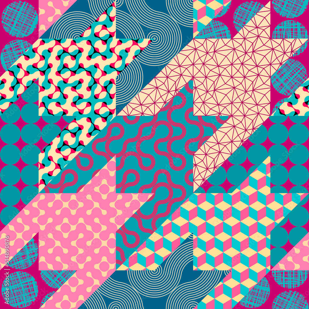 Aufkleber Geometric collage in retro patchwork geometric style. Vector image