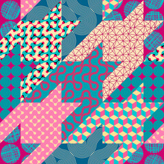 Geometric collage in retro patchwork geometric style. Vector image