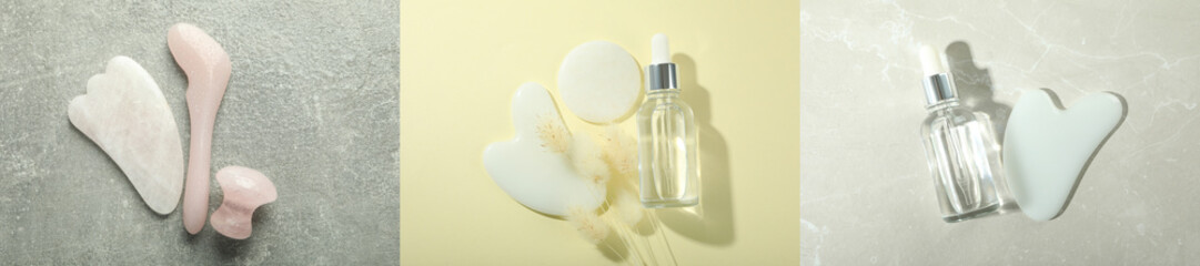 Photo collage of Face care with gua sha