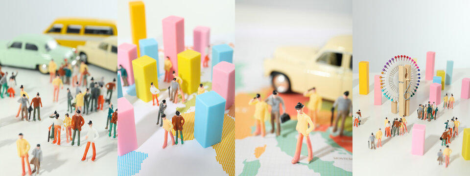Photo collage of Population concept with miniature people