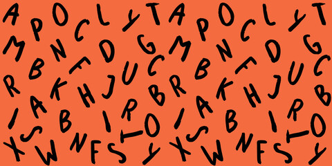 template with the image of keyboard symbols. set of letters. Surface template. Banner for insertion into site. red orang background