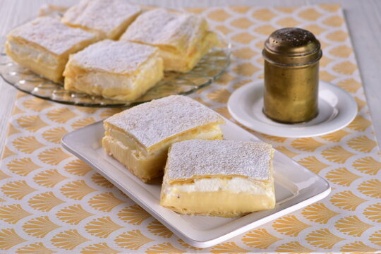 Homemade vanilla and custard cremeschnitte