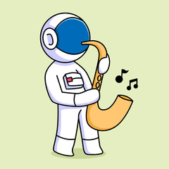 cute astronaut playing saxophone cartoon design