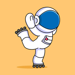 cute astronaut playing rollerblade cartoon design