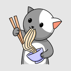 cute cat eating noodle cartoon design