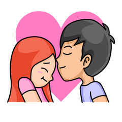 Fototapeta premium cute boy kiss his girlfriend cartoon design