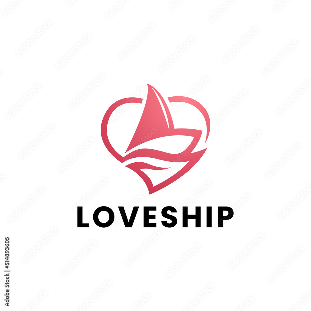 Poster ship with love or heart logo design template